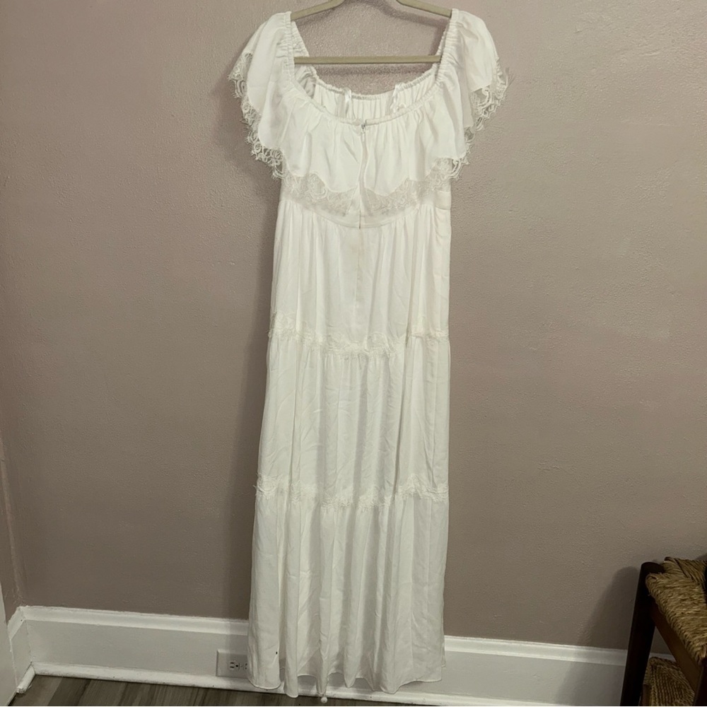 Aqua Off-Shoulder White Ruffle Maxi bridal gown Dress - Picture 3 of 6